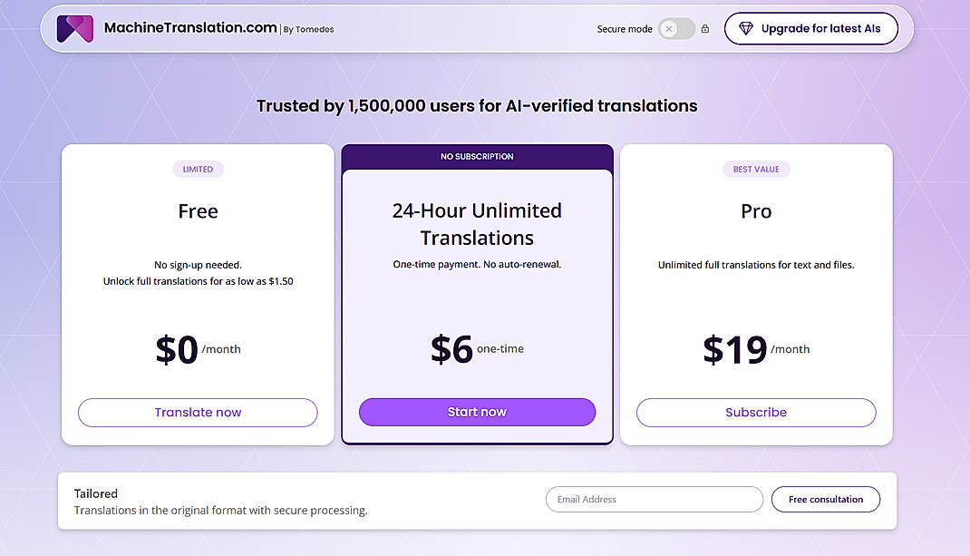 Pricing screenshot