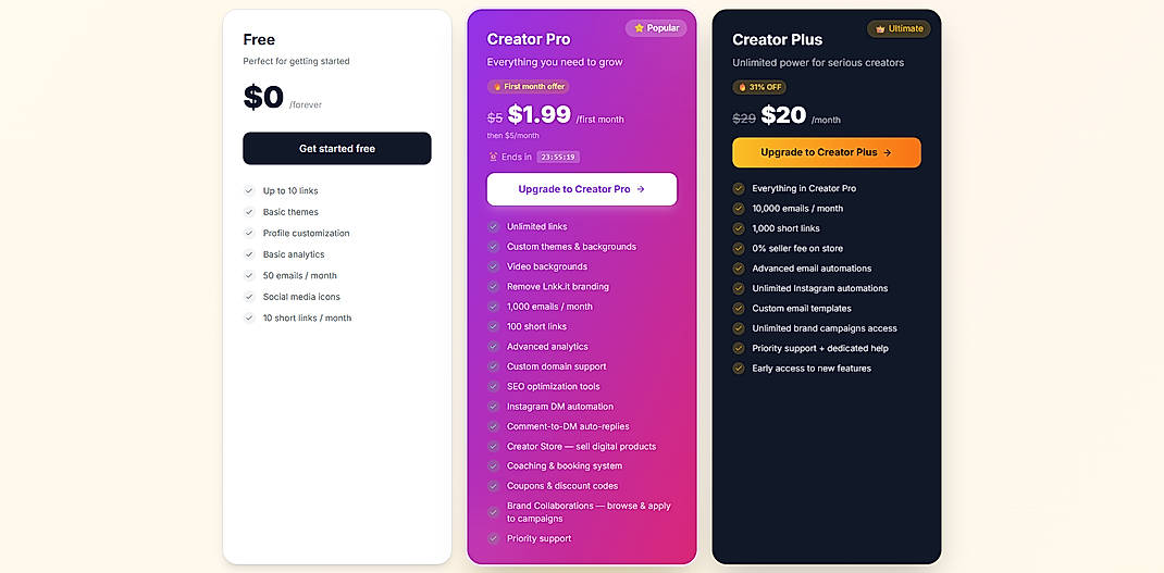Pricing screenshot