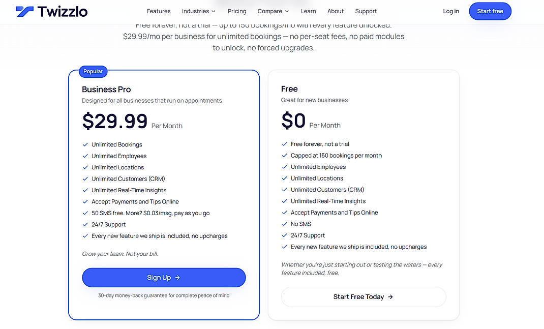 Pricing screenshot