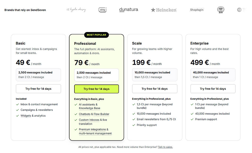 Pricing screenshot