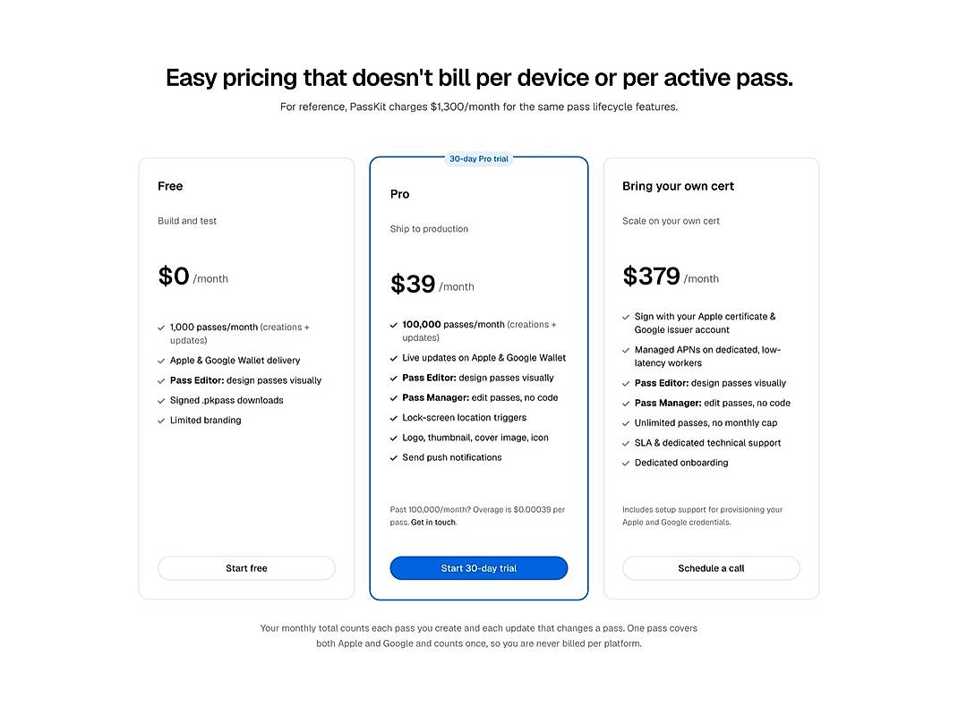Pricing screenshot