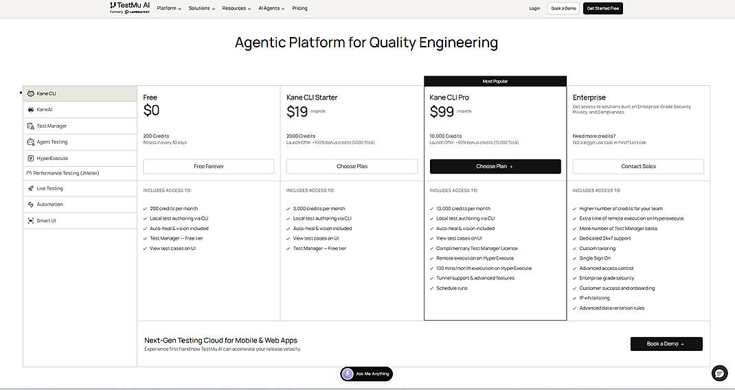 Pricing screenshot
