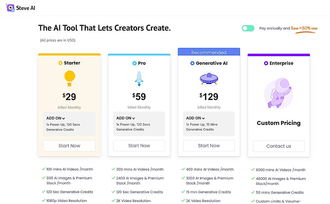 Pricing screenshot