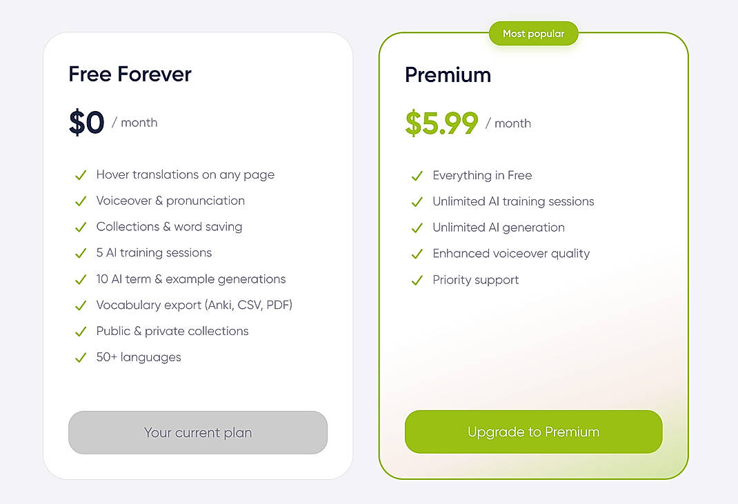Pricing screenshot