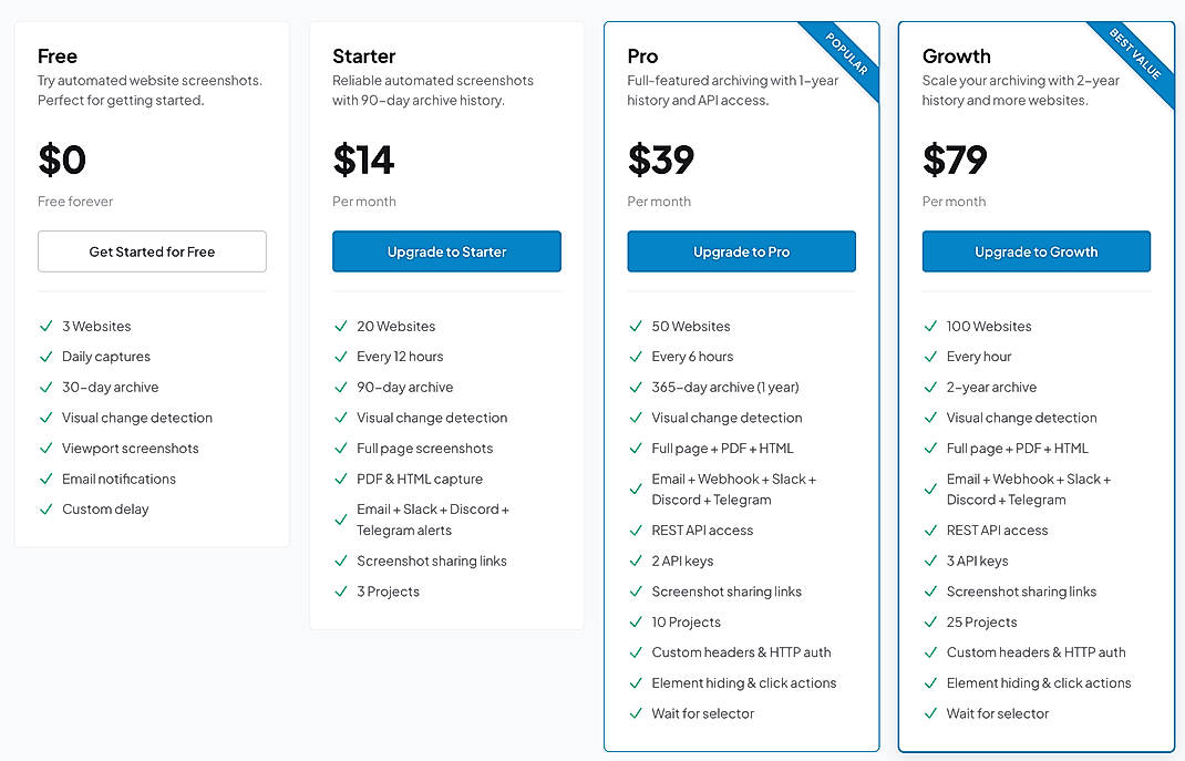 Pricing screenshot