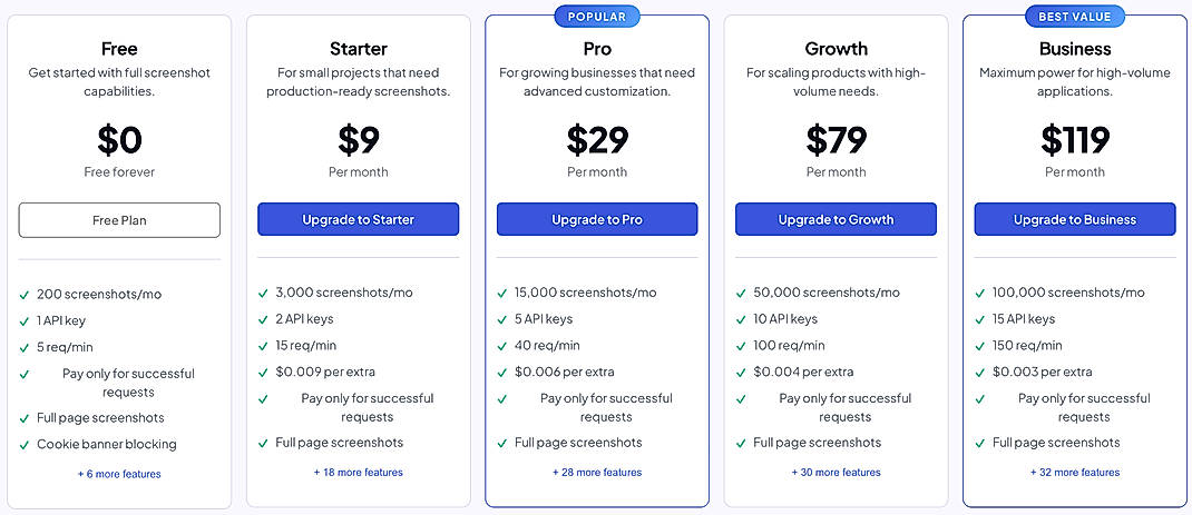 Pricing screenshot