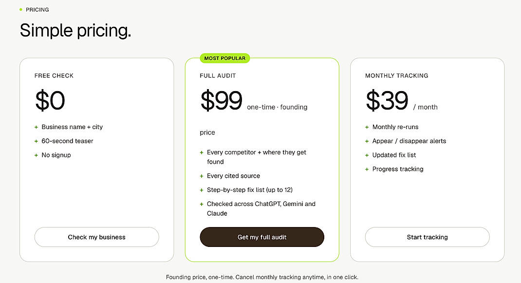 Pricing screenshot