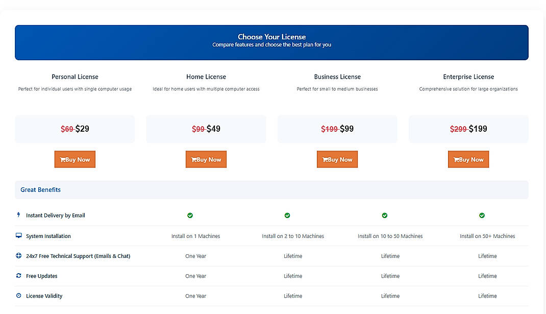 Pricing screenshot
