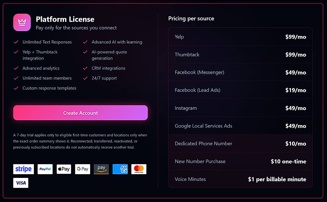 Pricing screenshot