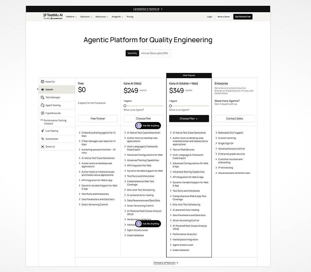 Pricing screenshot