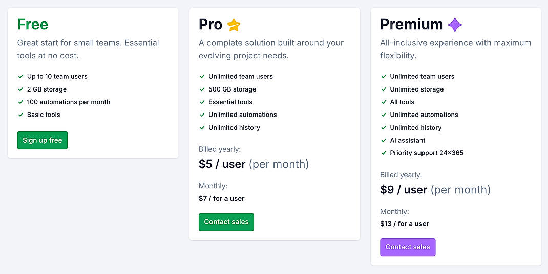 Pricing screenshot