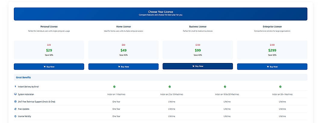 Pricing screenshot