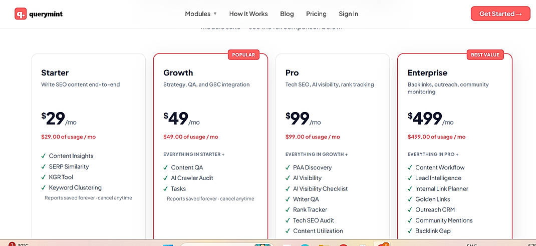 Pricing screenshot