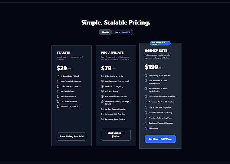 Pricing screenshot