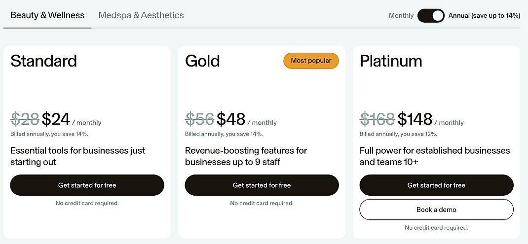 Pricing screenshot