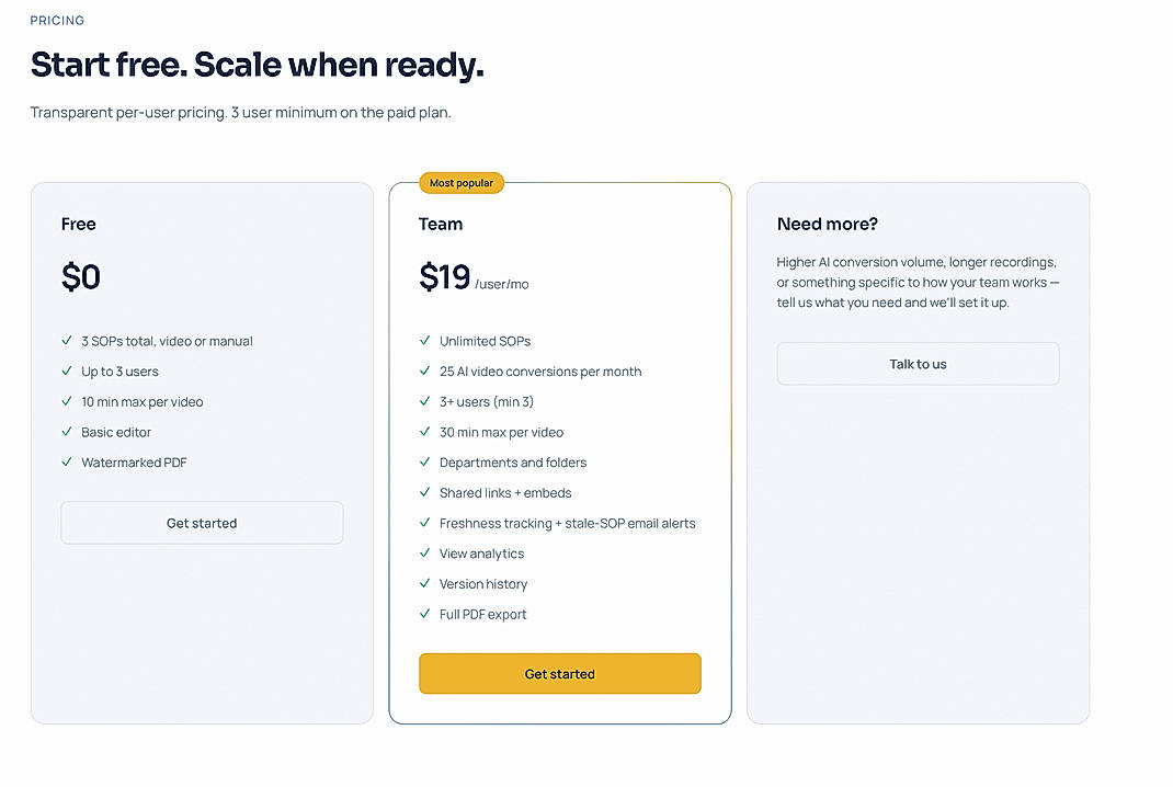 Pricing screenshot