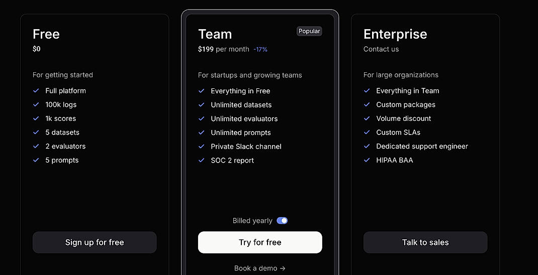Pricing screenshot