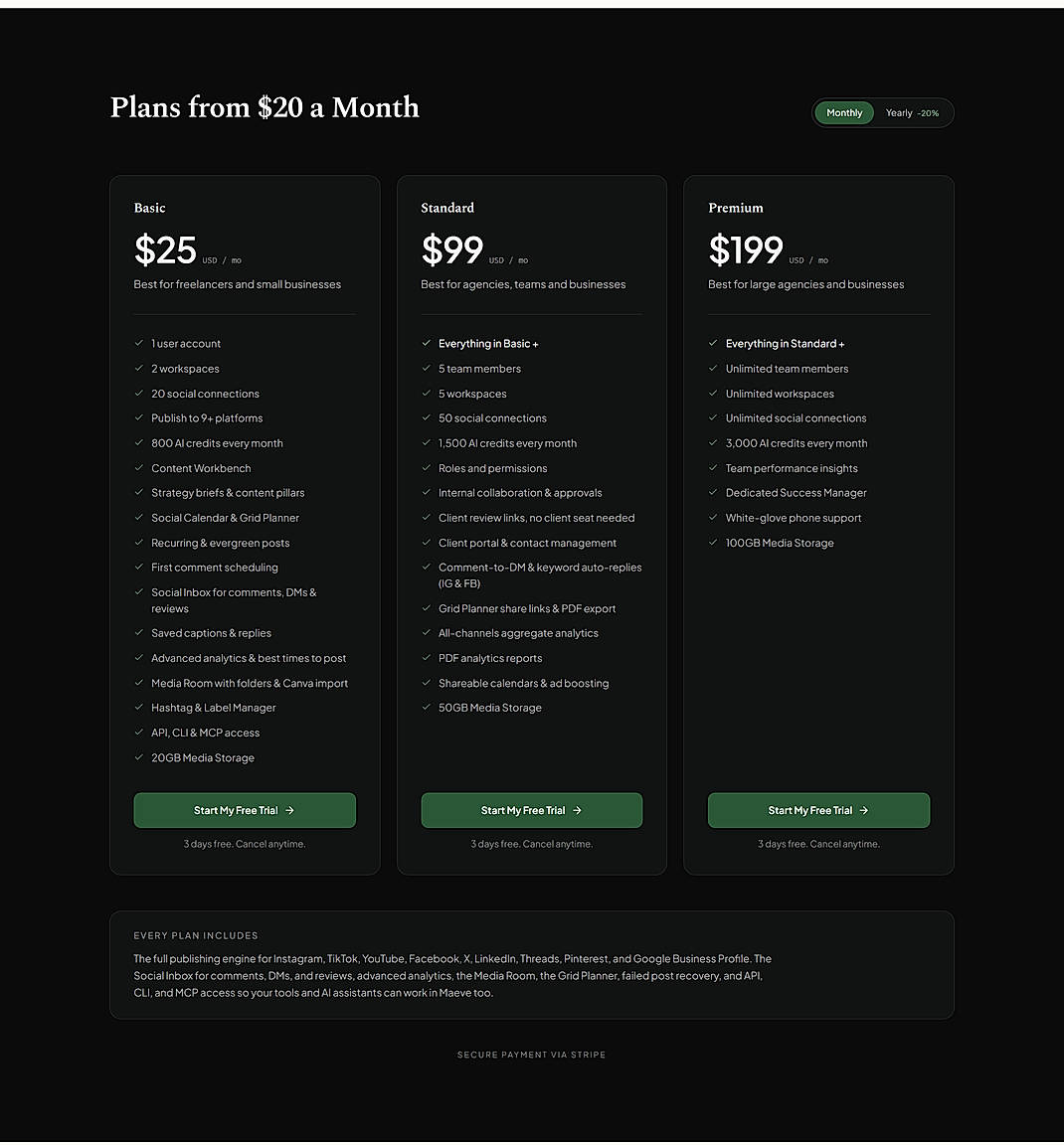 Pricing screenshot