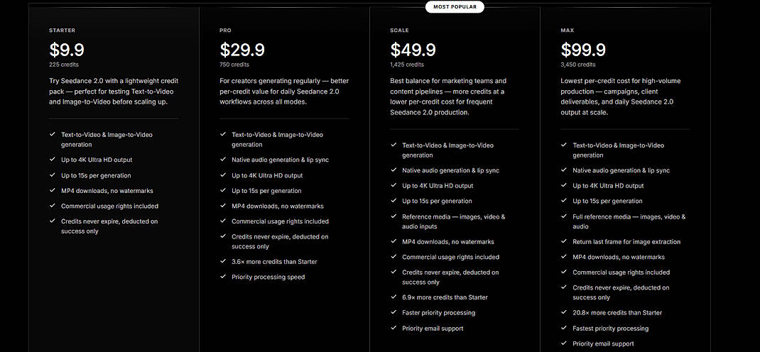 Pricing screenshot