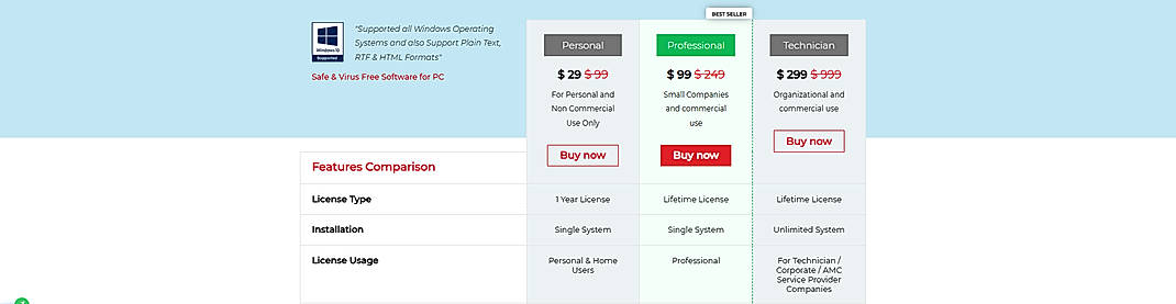 Pricing screenshot