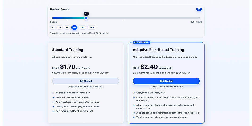 Pricing screenshot