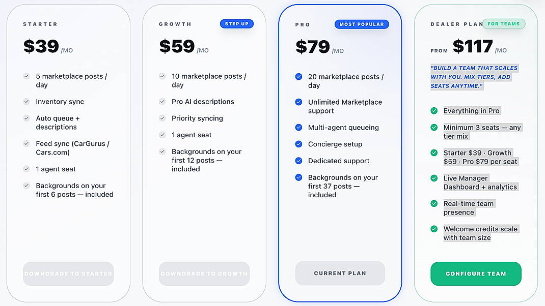 Pricing screenshot