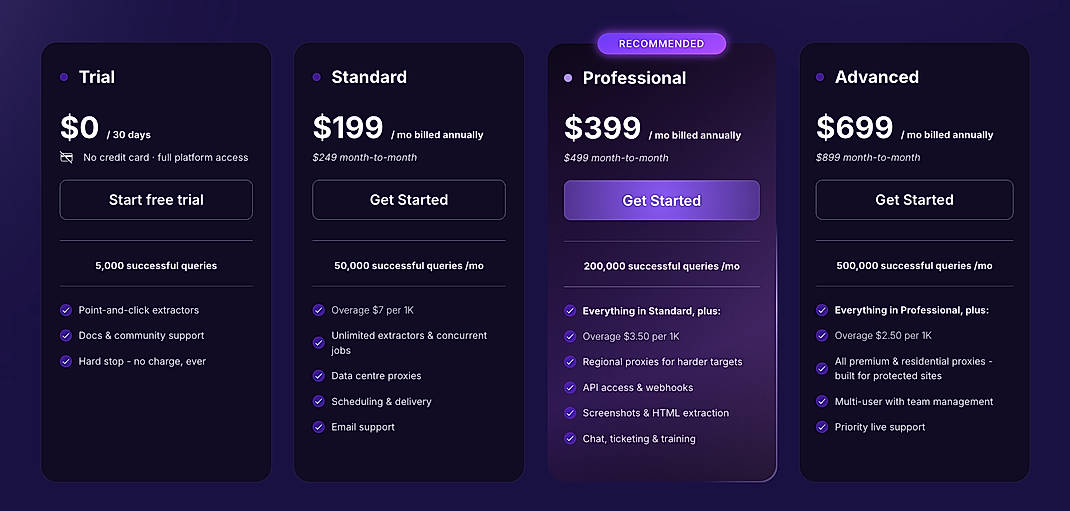 Pricing screenshot