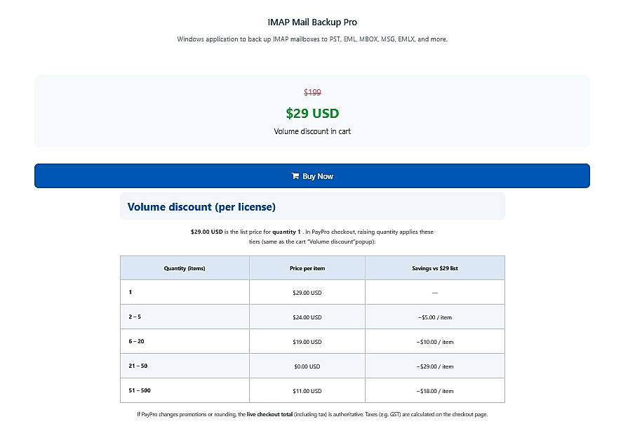 Pricing screenshot