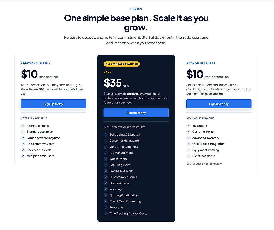 Pricing screenshot