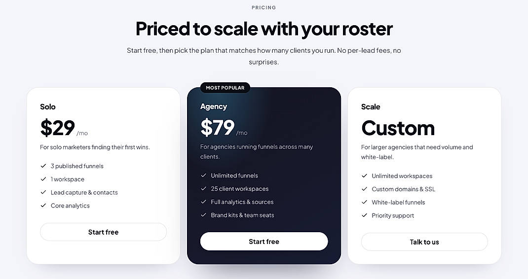 Pricing screenshot