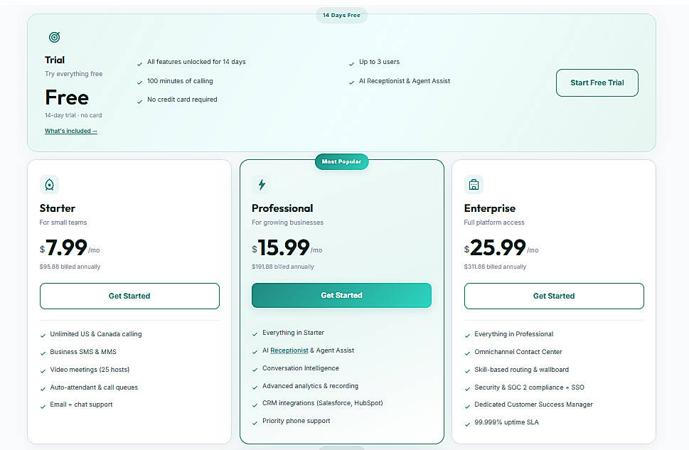 Pricing screenshot