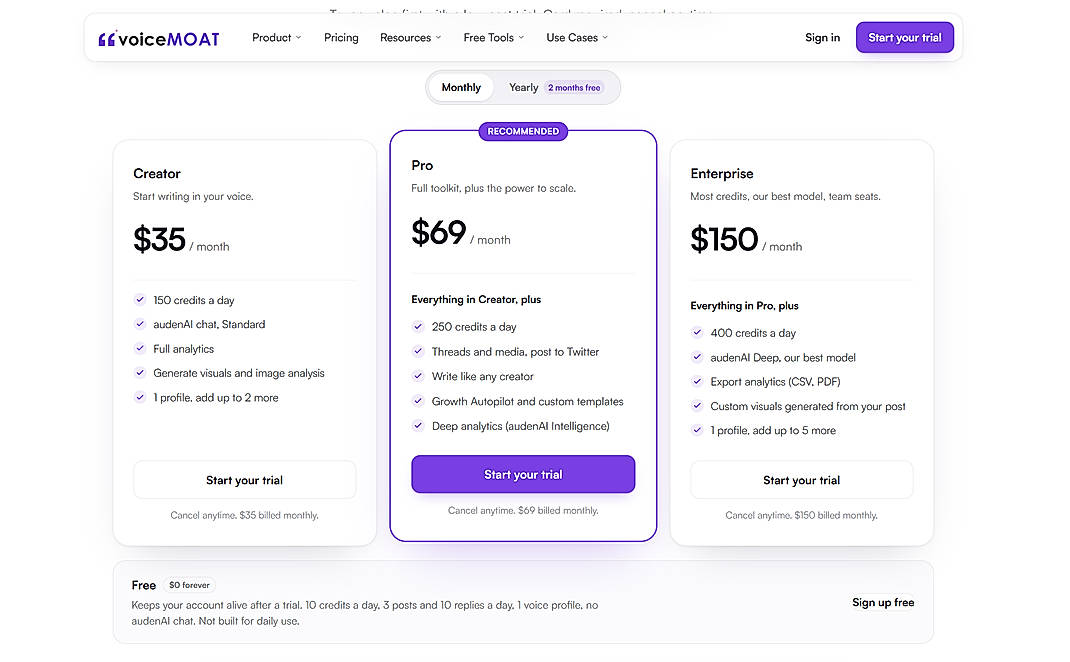 Pricing screenshot