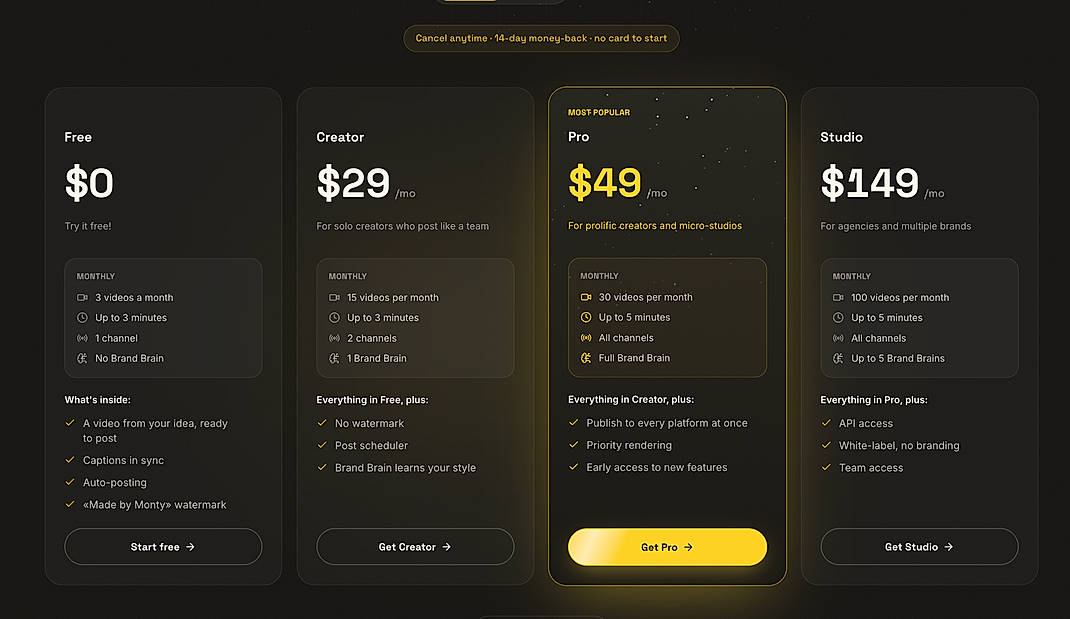 Pricing screenshot