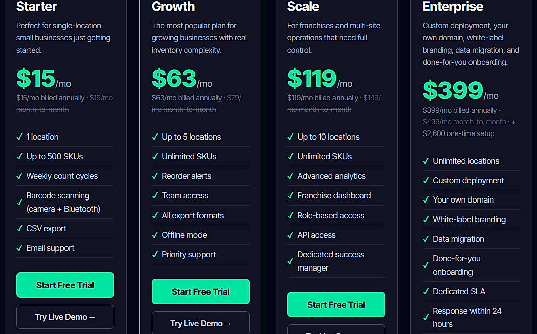 Pricing screenshot