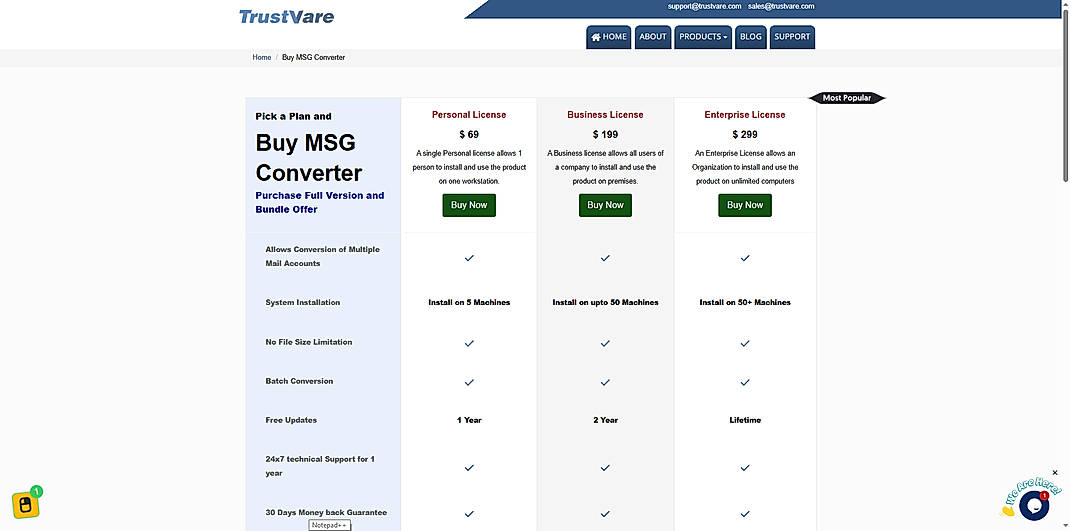 Pricing screenshot