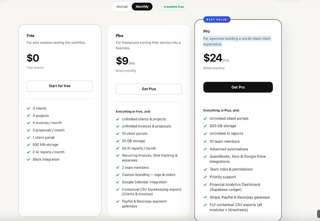 Pricing screenshot