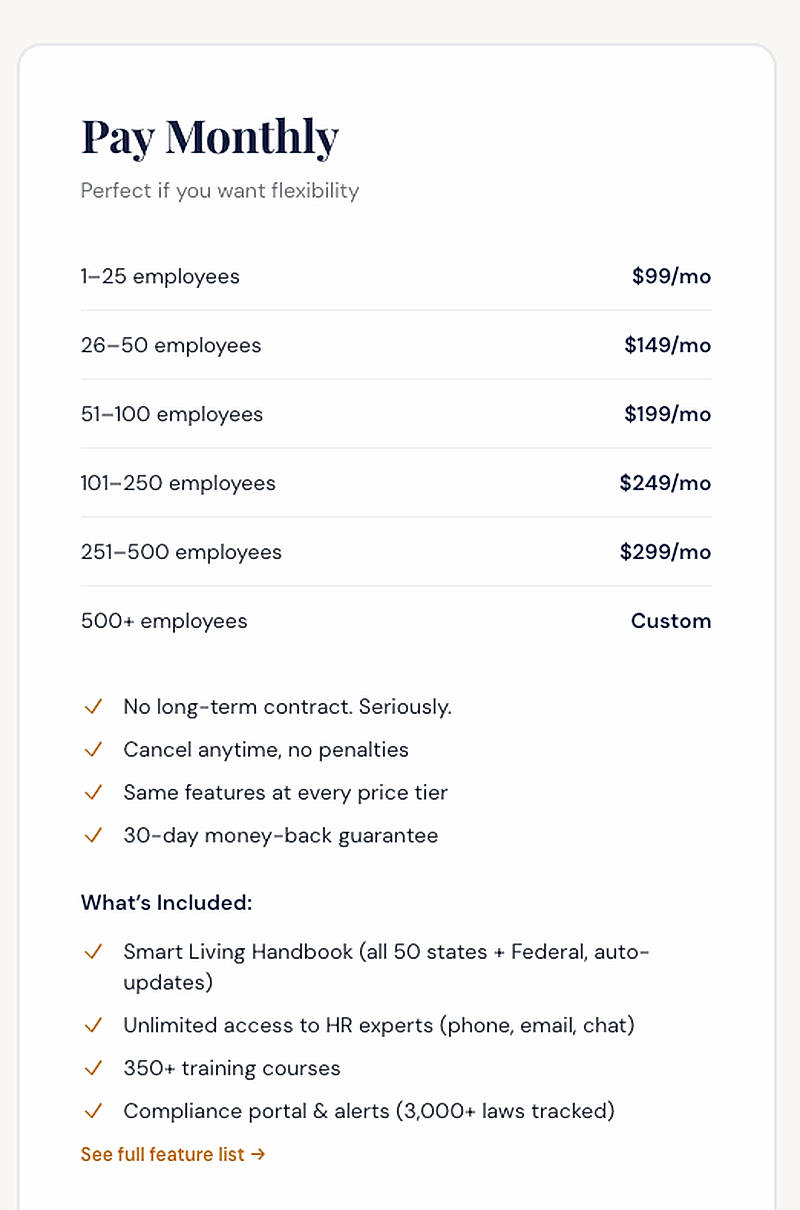 Pricing screenshot