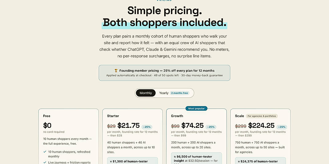 Pricing screenshot