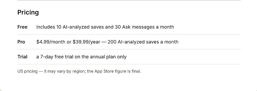Pricing screenshot
