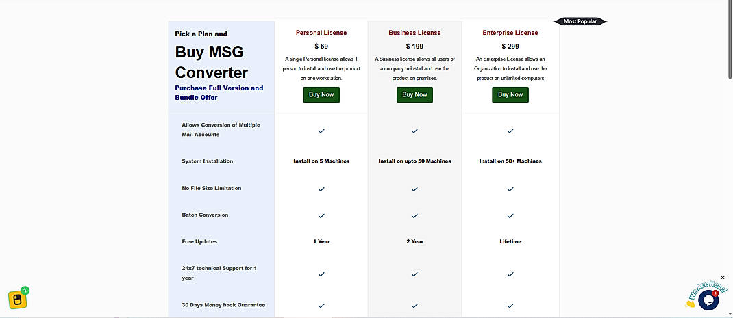 Pricing screenshot