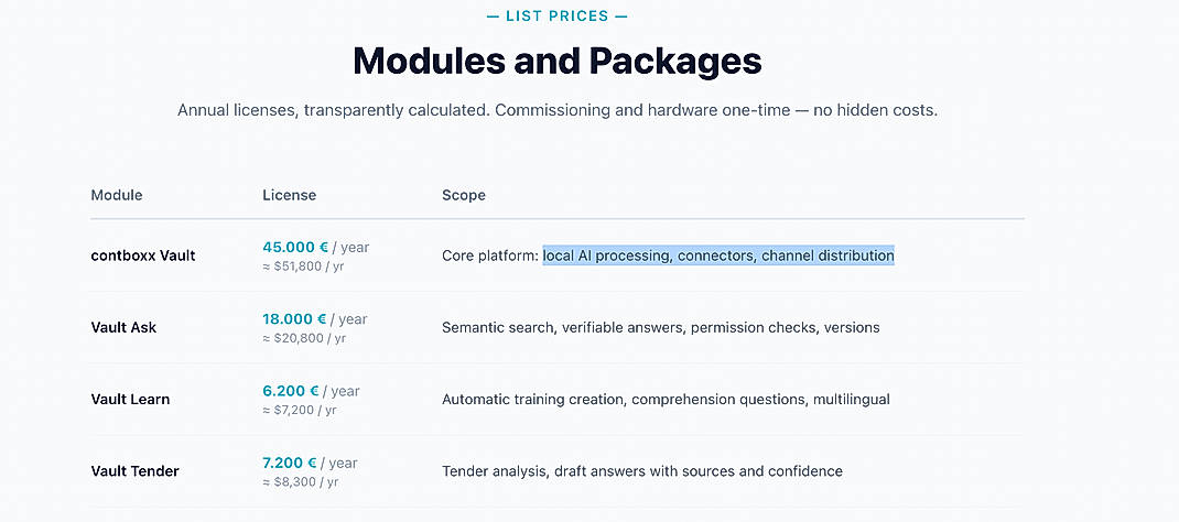 Pricing screenshot