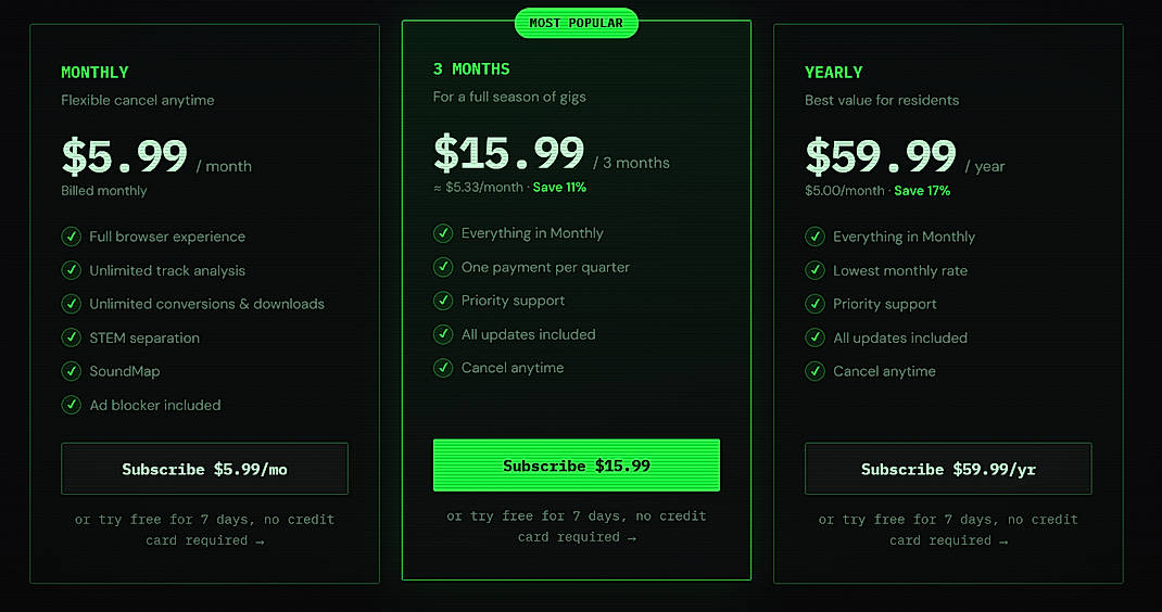 Pricing screenshot
