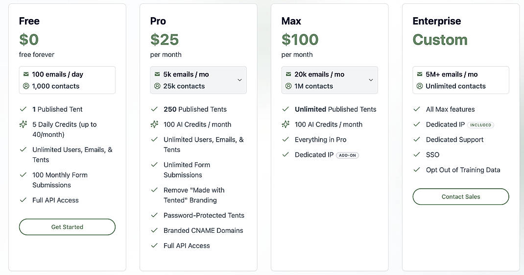 Pricing screenshot