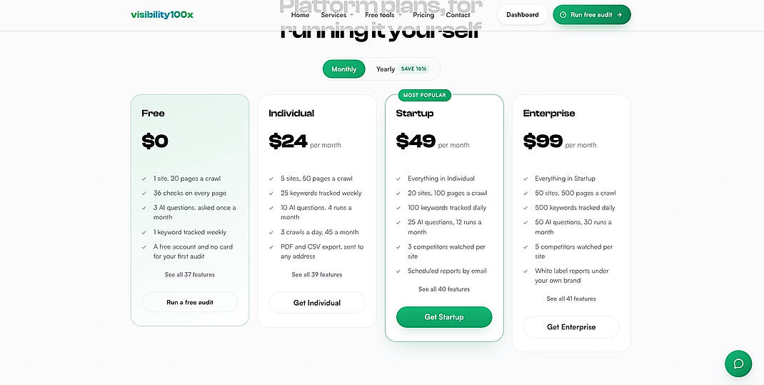 Pricing screenshot