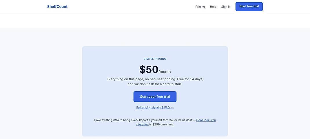 Pricing screenshot