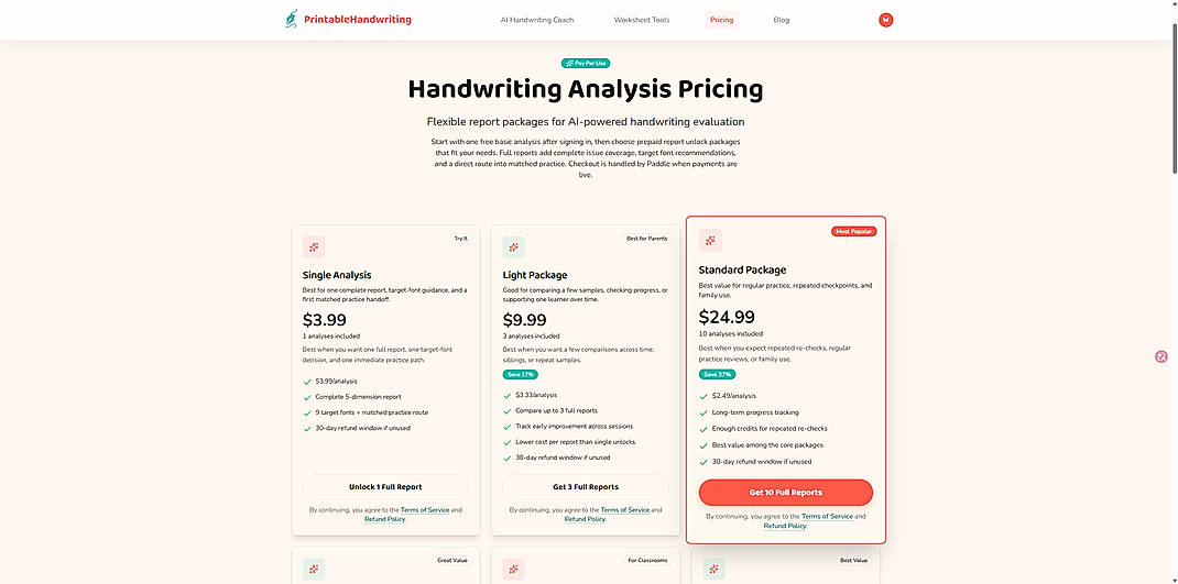 Pricing screenshot