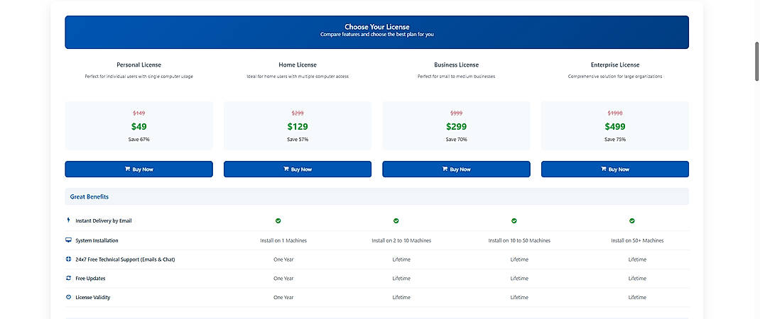 Pricing screenshot