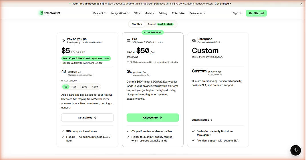 Pricing screenshot