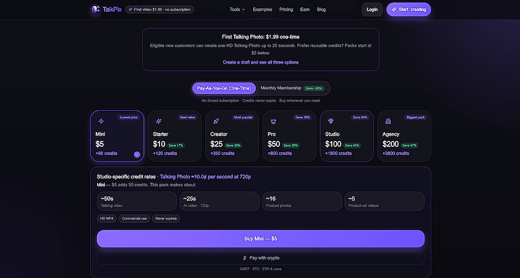 Pricing screenshot