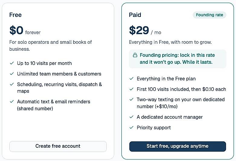 Pricing screenshot